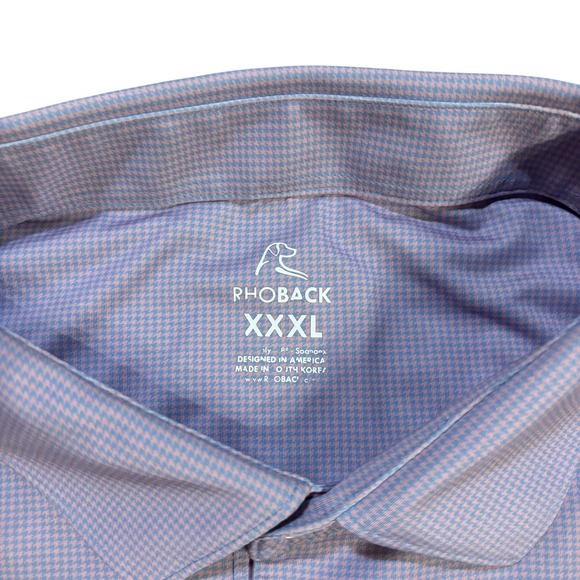 RHOBACK Mens XXXL Grey Performance Golf Polo Blue Pink Houndstooth Print - Picture 4 of 8